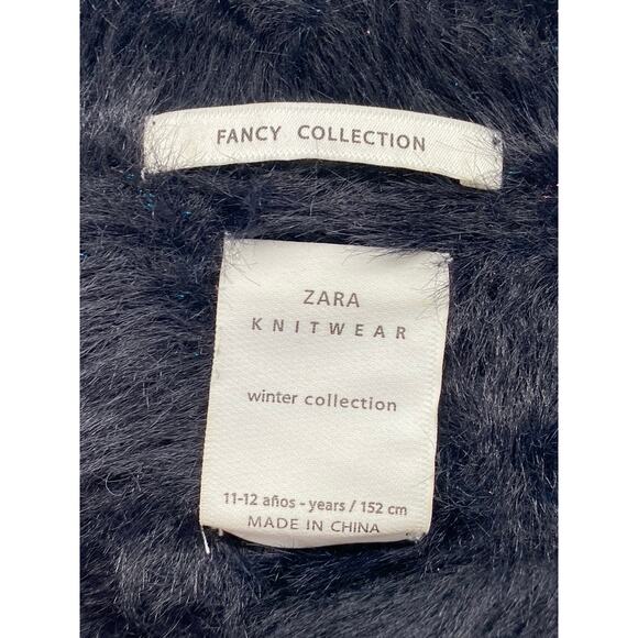 ZARA KNITWEAR Girls' Black Fuzzy Collection Pullover Short Sleeve Top SZ 11-12 - Picture 8 of 12